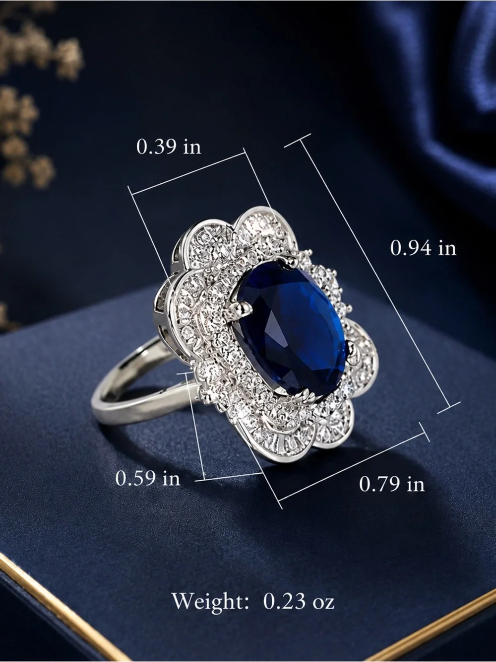 Classic Sapphire Halo Cocktail Ring - Blue Gemstone NWOT